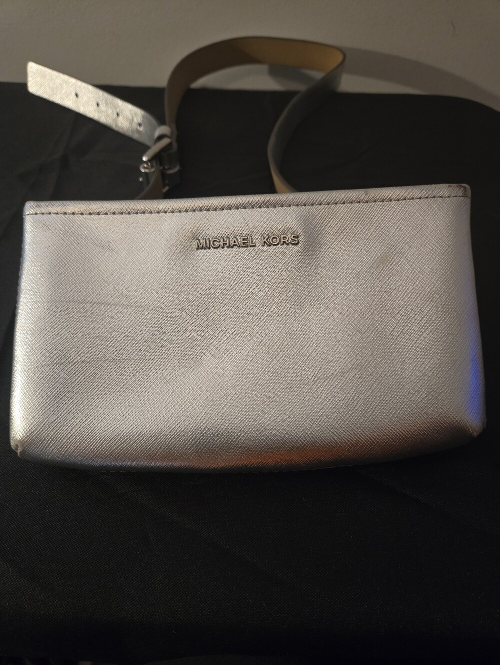 Michael Kors Metallic Silver Belt Bag Crossbody Size L/XL